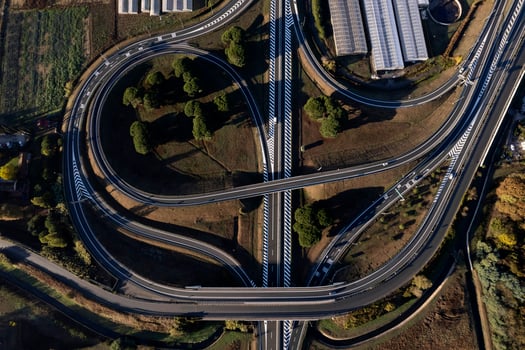 Aerial view of a motorway junction photographed during the day photo