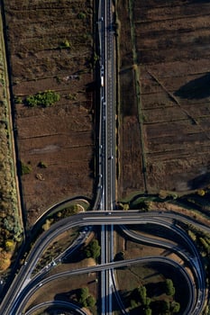 Aerial view of a motorway junction photographed during the day photo