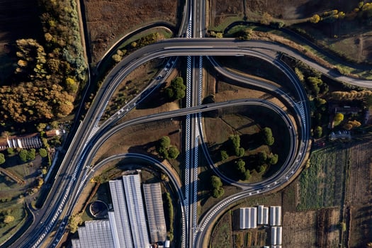 Aerial view of a motorway junction photographed during the day photo