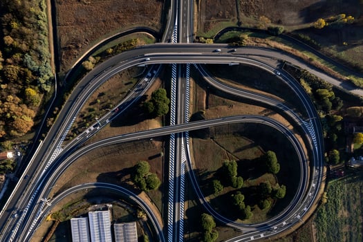 Aerial view of a motorway junction photographed during the day photo