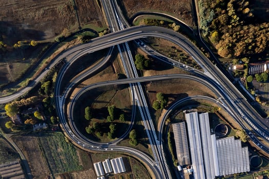 Aerial view of a motorway junction photographed during the day photo