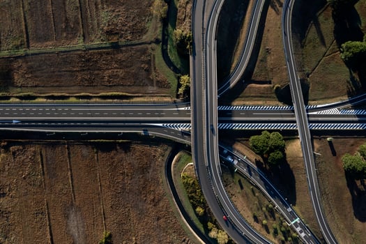 Aerial view of a motorway junction photographed during the day photo