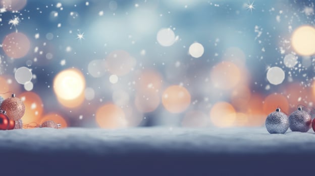 Merry Christmas winter blurred background with beautiful lighing bokeh and copy space. photo