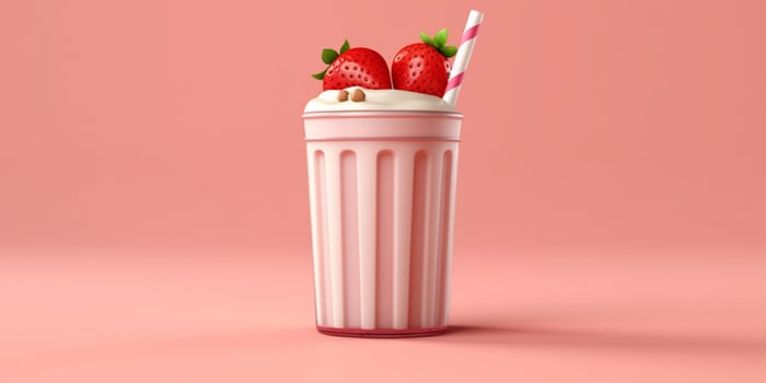Strawberry milkshake with chocolate toping and straw doodle, photo