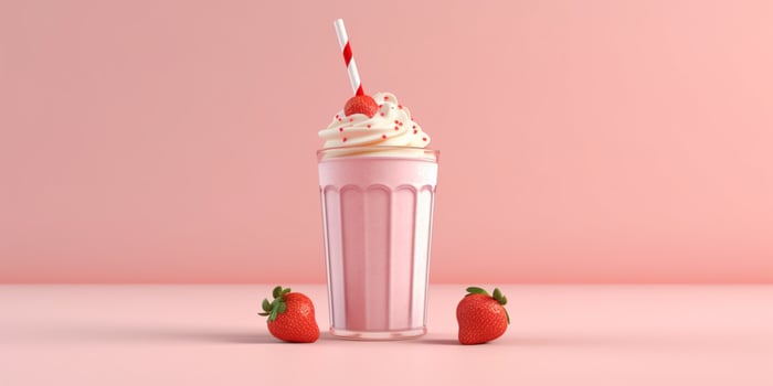 Strawberry milkshake with chocolate toping and straw doodle, photo