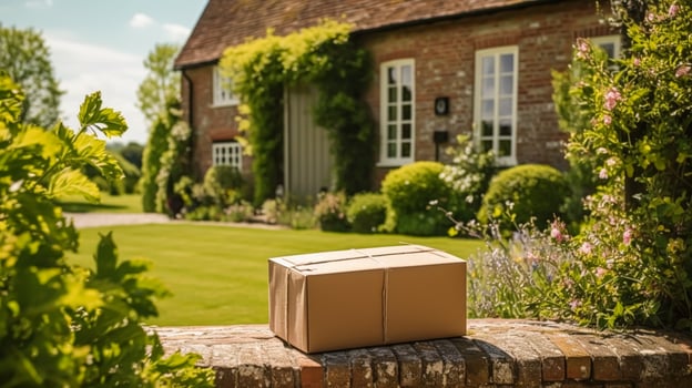 Postal service, home delivery and online shopping, parcel box on a house doorstep in the countryside, photo