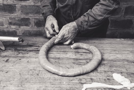 Homemade sausages preparation, Patagonia, Argentina photo