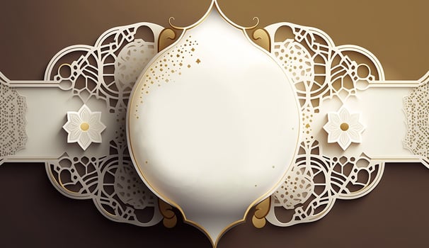 3d render mosque element in ornate arabic, Islamic architecture style interior. White, golden colors, stars Ramadan Kareem. Muslim community festival. photo