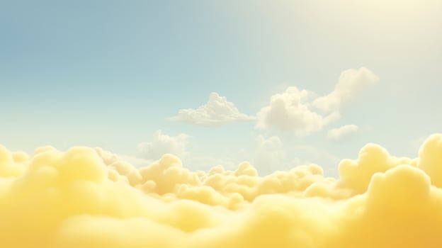 , Light yellow fantastic 3d clouds on the floor, sky and landscape. Gentle colors and with bright lights. photo