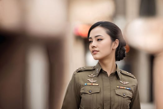 photo of asian woman in Thai police officer uniform,