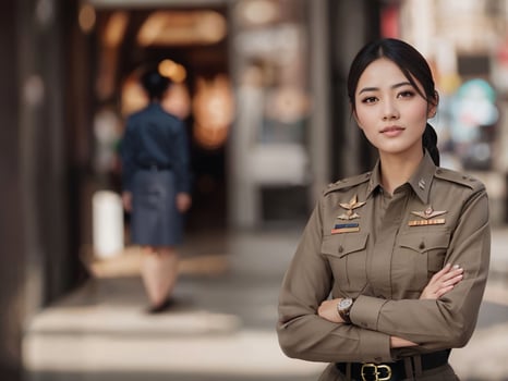 photo of asian woman in Thai police officer uniform,