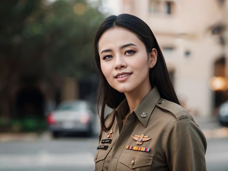 photo of asian woman in Thai police officer uniform,