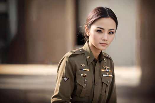 photo of asian woman in Thai police officer uniform,