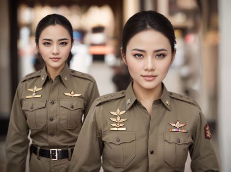 photo of asian woman in Thai police officer uniform,