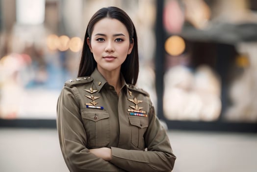 photo of asian woman in Thai police officer uniform,