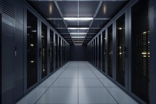 Corridor in server room of cybernetic data center photo
