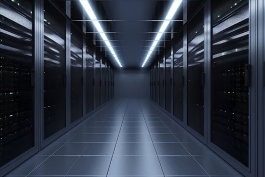 Corridor in server room of cybernetic data center photo