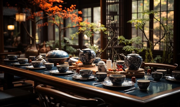 Japanese restaurant. tables in a classic style traditional Japanese style restaurant. photo
