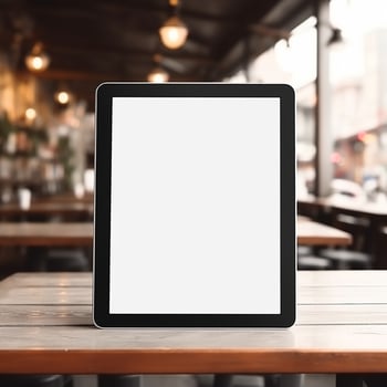 High quality photo of big tablet with blank screen on the table, perfect to create mockup preview