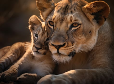 Mother and her cub relaxing on a plain. photo