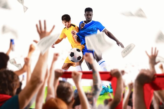 Money flying on the fans who bet on football matches photo