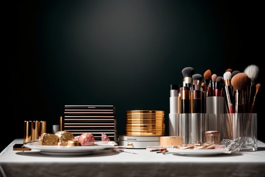 A Table Topped With Lots Of Makeup Brushes. photo