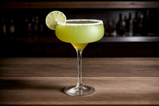 A Margarita Sitting On Top Of A Wooden Table. photo
