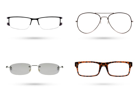 Classic Fashion eyeglasses style collections isolated on white background. photo