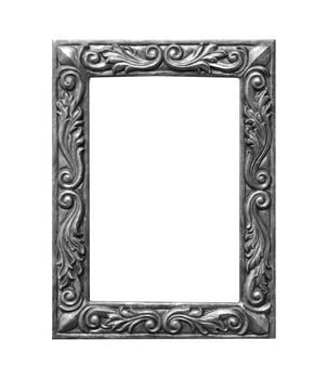 Wooden Silver frame vintage isolated background. photo
