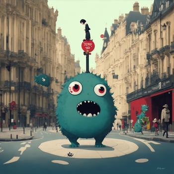 cute monsters on the city street photo