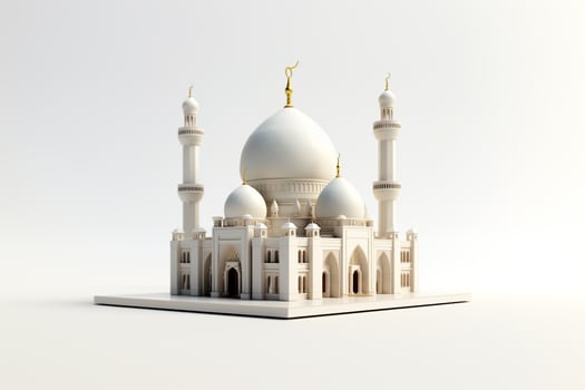 3d rendering of a white mosque with a golden dome photo