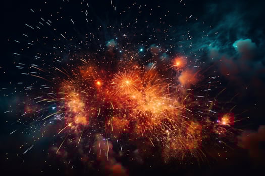 fireworks over the water in the night sky photo