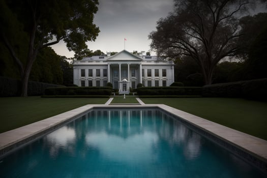 A Large White House With A Pool In Front Of It. photo