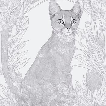 Abyssinian cat mandala white background, clean line art photo