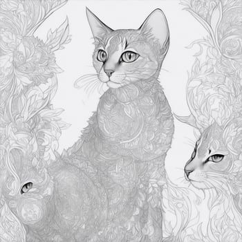Abyssinian cat mandala white background, clean line art photo