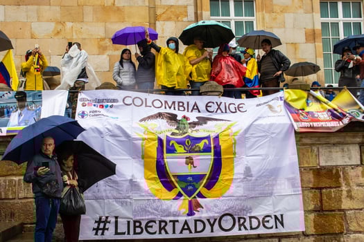 BOGOTA, COLOMBIA, 19 JULY 2023. Peaceful protest of the members of the active reserve of the military and police forces in Bogota Colombia against the government of Gustavo Petro photo