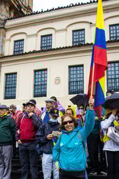 BOGOTA, COLOMBIA, 19 JULY 2023. Peaceful protest of the members of the active reserve of the military and police forces in Bogota Colombia against the government of Gustavo Petro photo