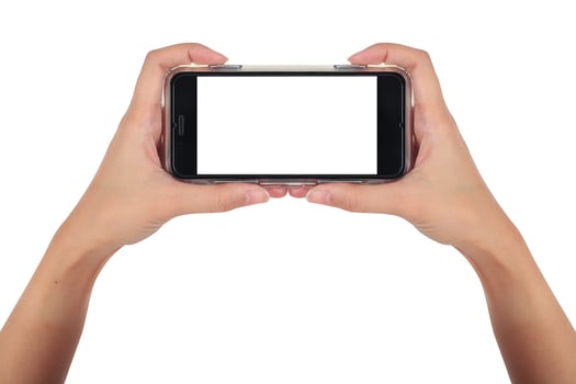 Female hand holding horizontal smart phone, use clipping path photo