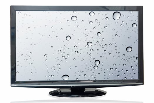 Television monitor water reflection isolated on white background. photo