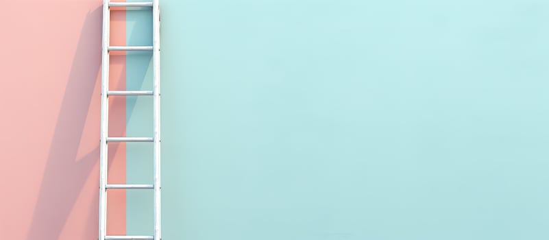 Photo of a white ladder leaning against a pink wall, with plenty of space for text or other elements with copy space
