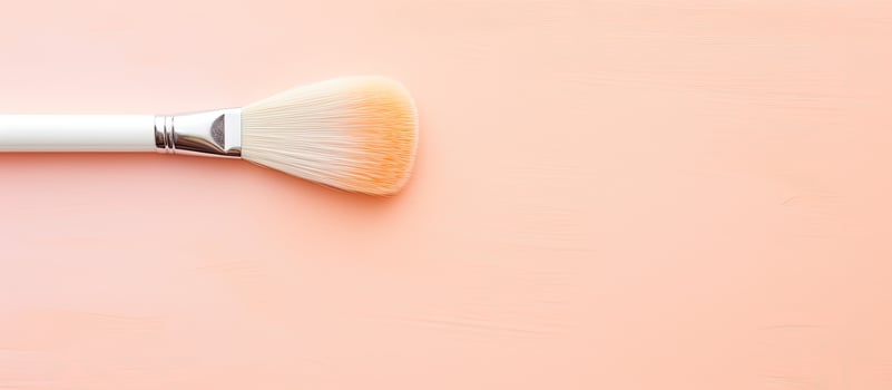 Photo of a makeup brush on a vibrant pink background, perfect for beauty and cosmetic themed designs with copy space
