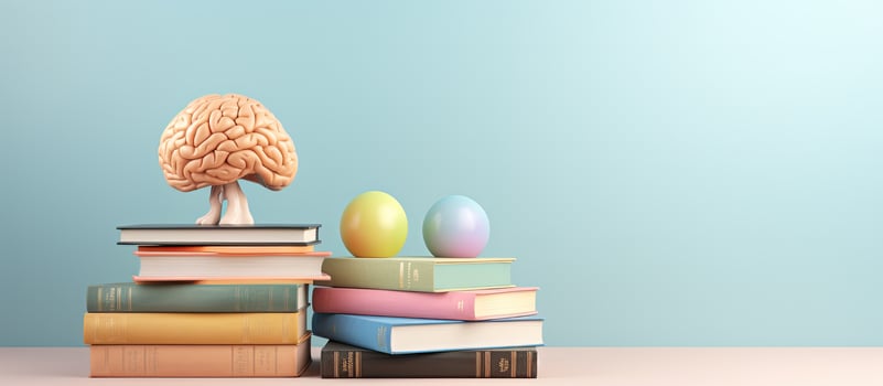 Photo of a stack of books with a delicate egg perched on top with copy space