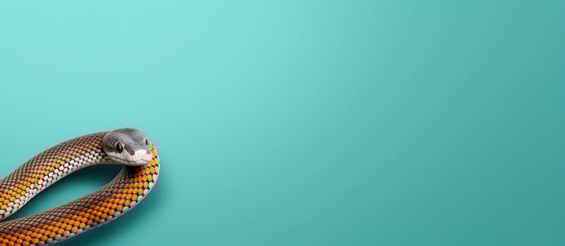Photo of a brown snake against a vibrant blue background with plenty of copy space with copy space