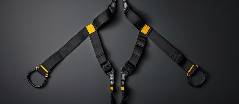 Photo of black and yellow suspenders on a dark background with copy space