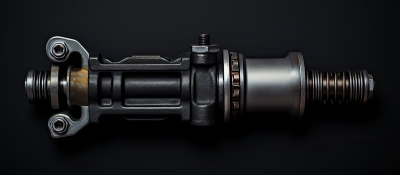 Photo of a close up of a metallic object against a black backdrop with copy space