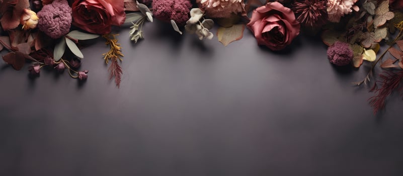 Photo of a colorful bouquet of flowers on a table with plenty of space for copy with copy space