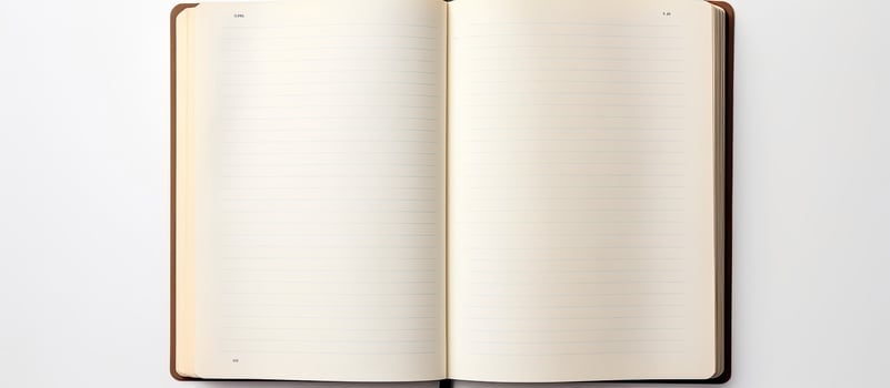 Photo of an open notebook on a white surface with plenty of space for writing or drawing with copy space