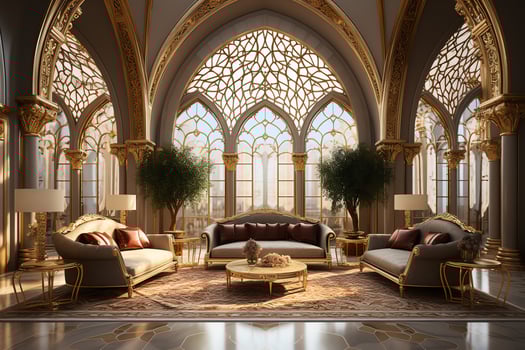 Very luxurious room and large with walls decorated with moroccan mosaic. Room in traditional islamic concept by photo