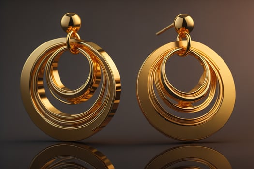 Golden earrings on a dark background. photo