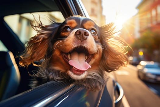 Cute dog looking out of car window , photo